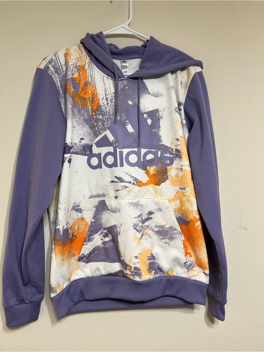 adidas Lavender Crewneck Hoodie with Orange & White Graphic